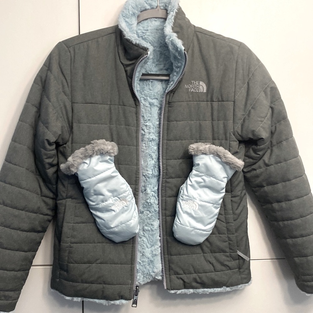 The North Face - youth girls M (10/12) reversible blue/gray jacket.
